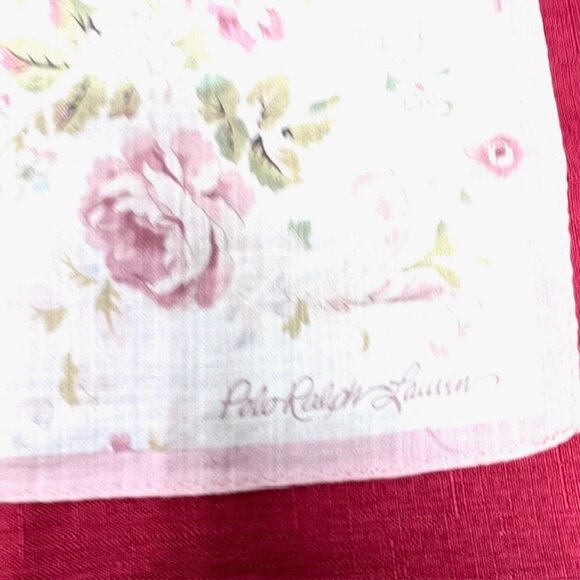 Unused Polo Ralph Lauren Mini Scarf cotton 20" light pink peach green roses(87) - Picture 4 of 5